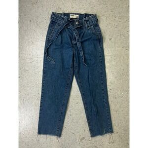 Garage Paperbag Waist Tie Belt Denim Jeans Raw Hem Size 01 Cropped